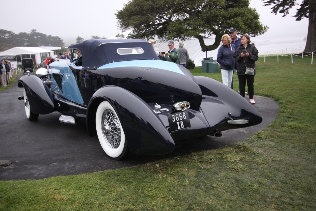 Best of Show winning 1932 Duesenberg Figoni J roadster three quarter rear