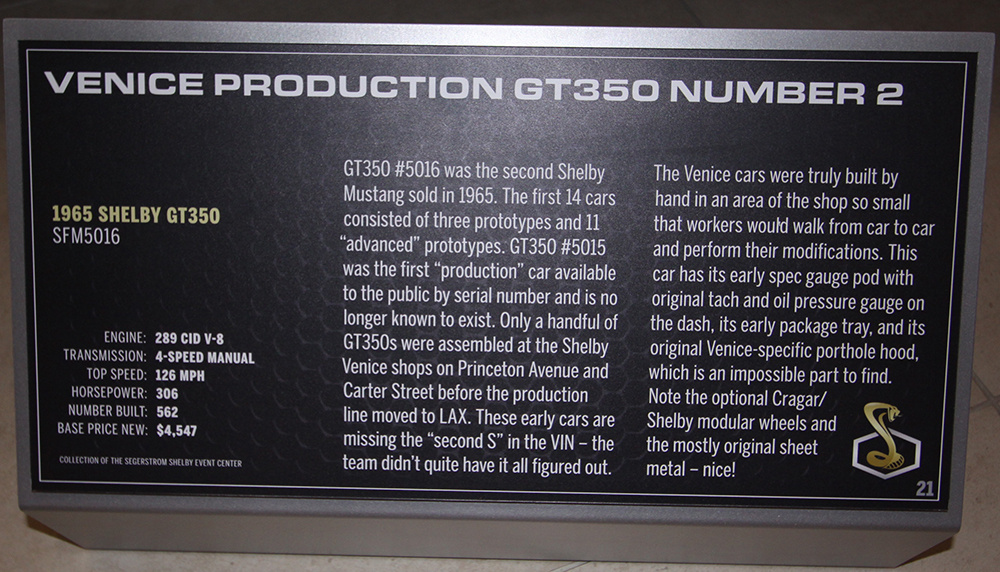 1965 GT350 2nd sold placard
