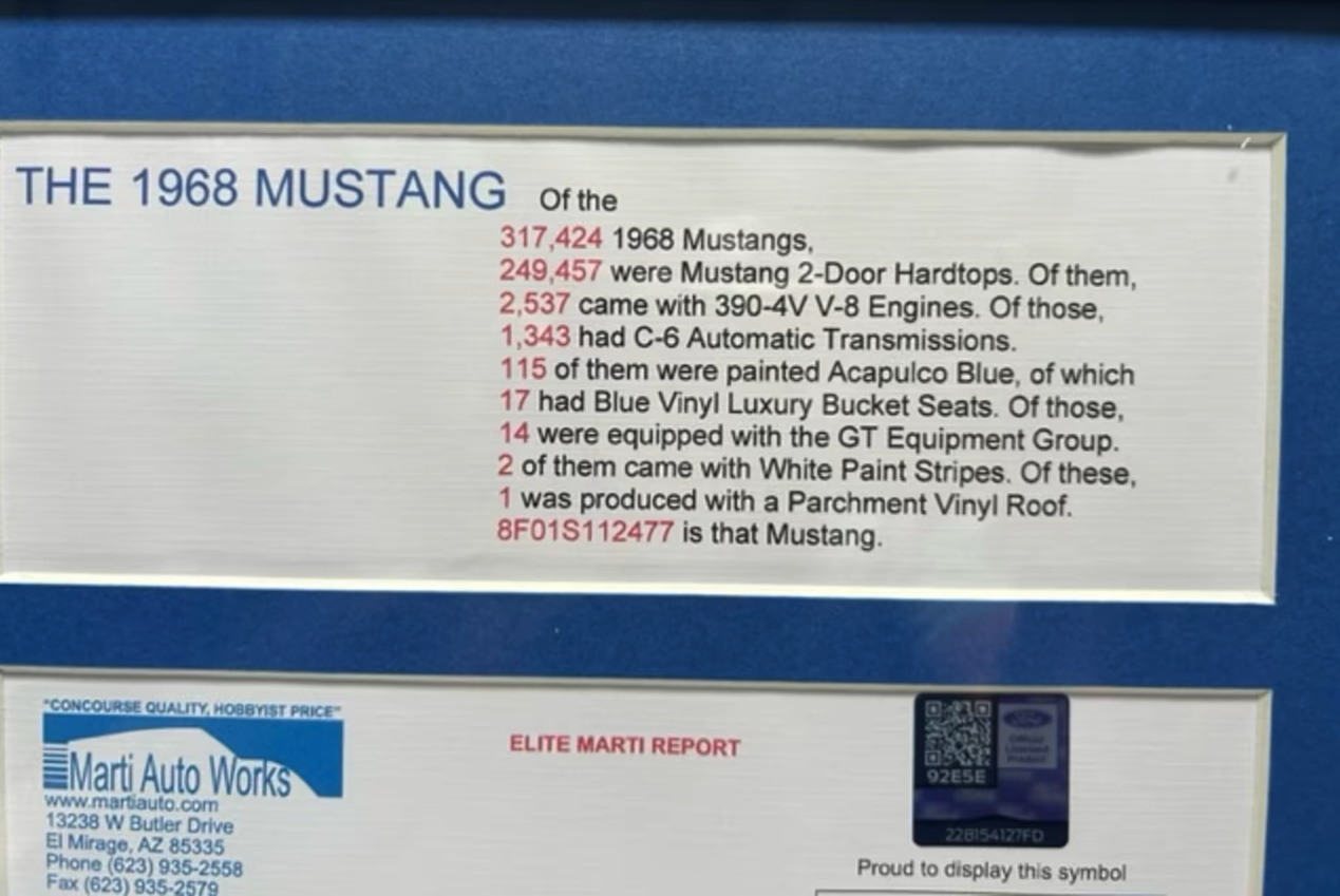 1968 Mustang GTCS marti  vin decoder