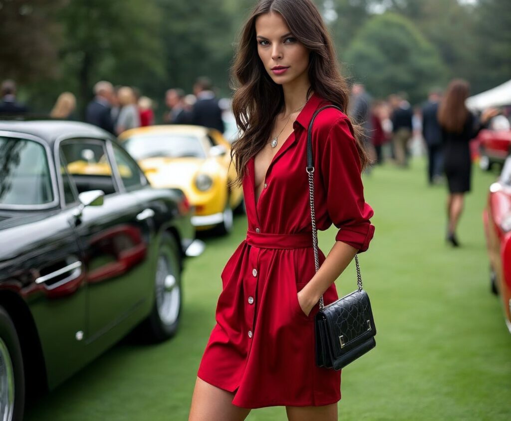 Alison Flux at 2024 Concorso Italiano with Ferraris in the background