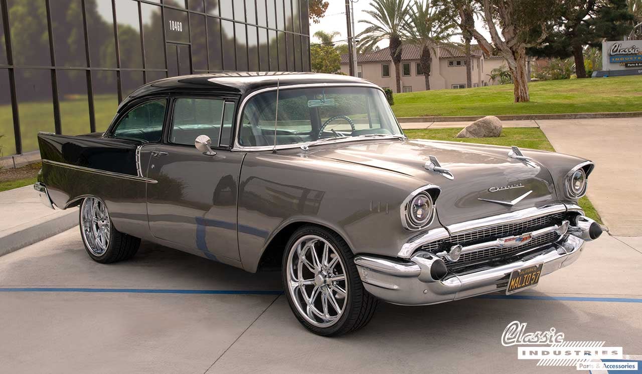 57_Chevy_Black_Grey_Three_Fourth_Front_Lead