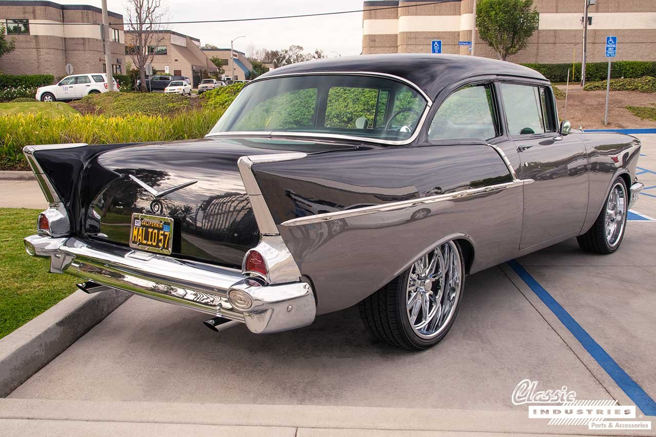 57_Chevy_Black_Grey_Three_Fourth_Rear