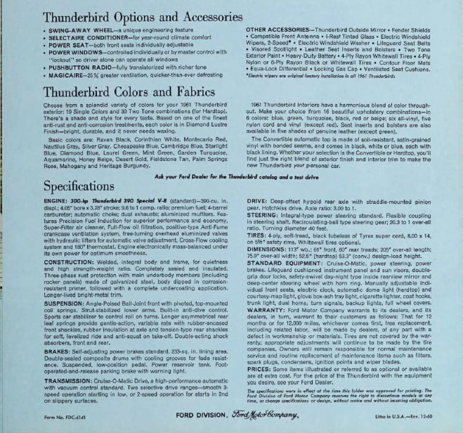 1961 Thunderbird brochure specifications copy-1