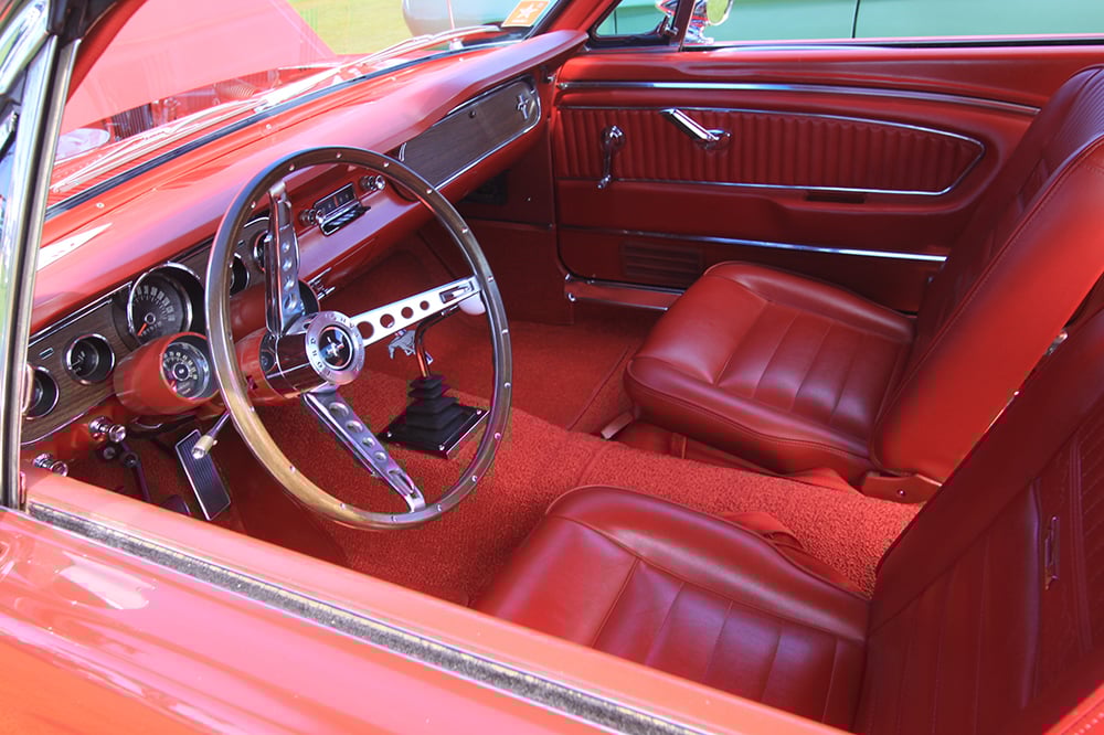 1965 Mustang red pony car deluxe interior