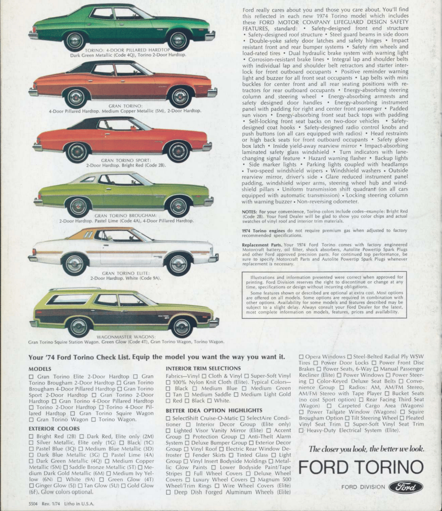 1974 Ford Torino brochure last page 22 FHV